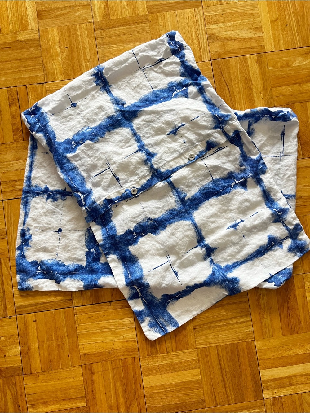 IKEA Shibori Print Linen Pillowcases Set of 2 Standard Size Boho Blue And White